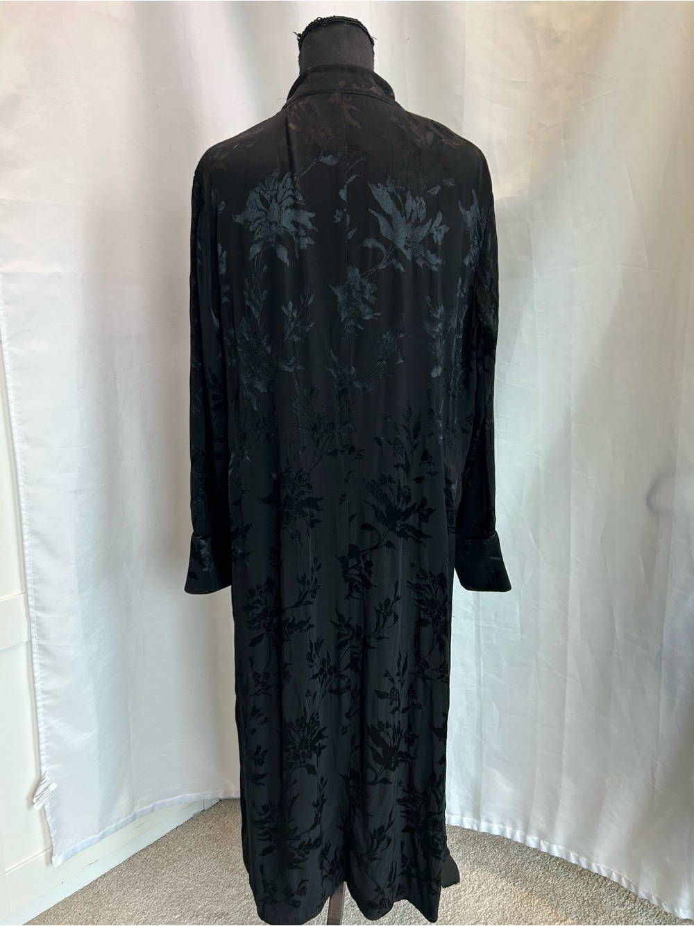 Zara black satin floral embroidered jacquard Brocade high-low blazer jacket Sz L - Picture 6 of 14